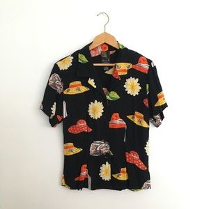 Vintage hat shirt button down colorful medium